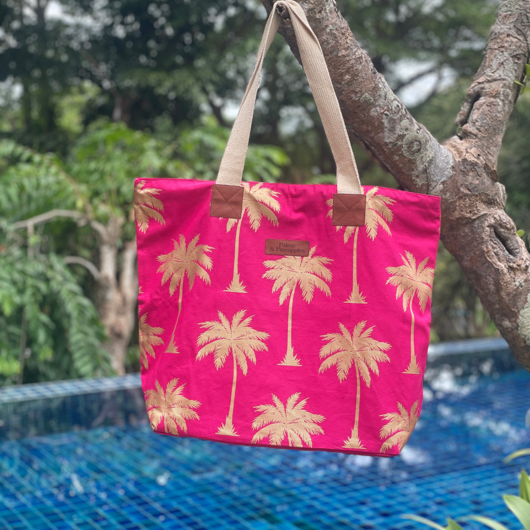 Palms & Pineapples Palm Tree Tote Bag - Hot Pink