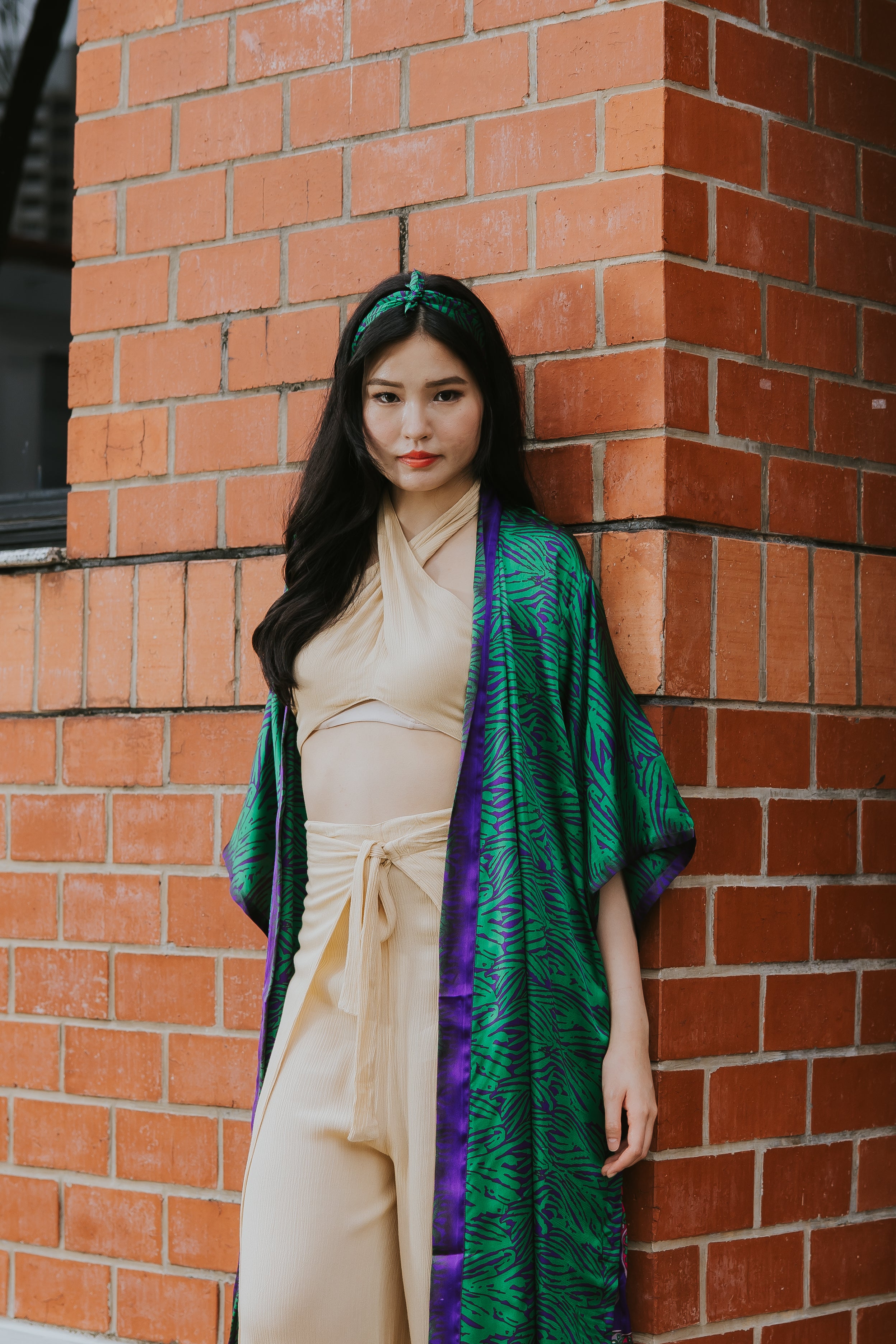 Raja Rani La Vacanza Kimono - Purple Green Jungle