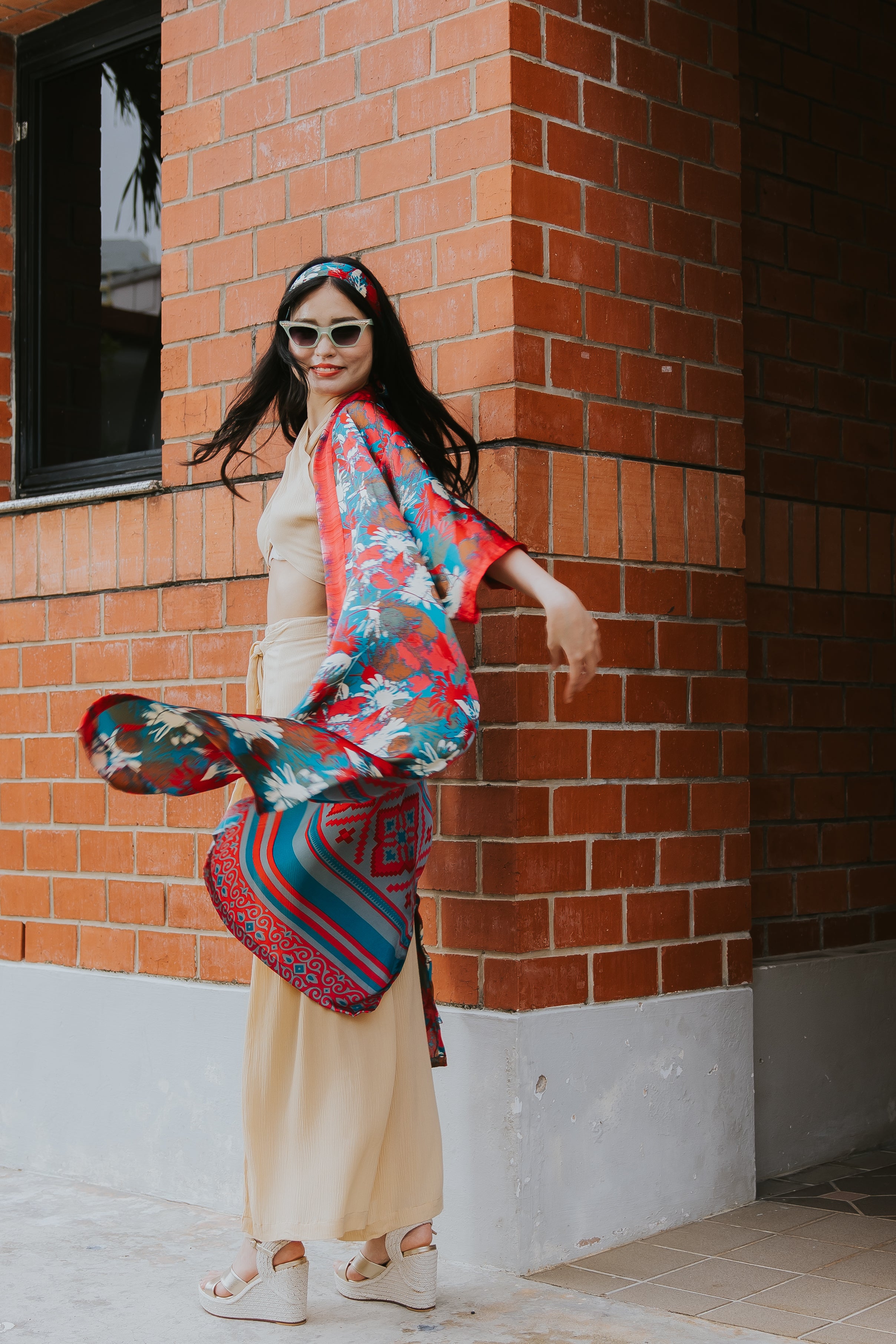 Raja Rani La Vacanza Kimono - Orange Green Bloom