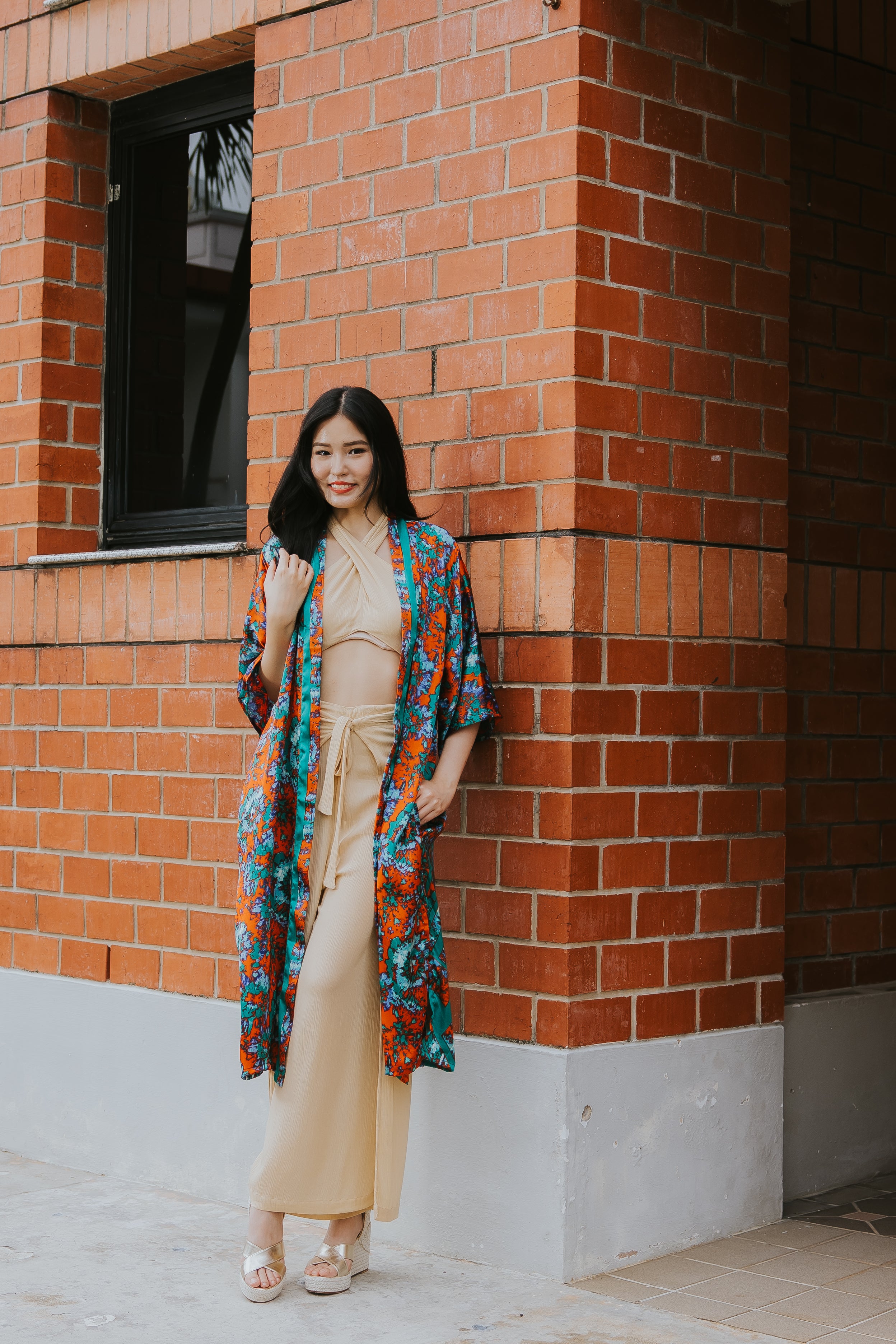 Raja Rani La Vacanza Kimono - Orange Green Bloom