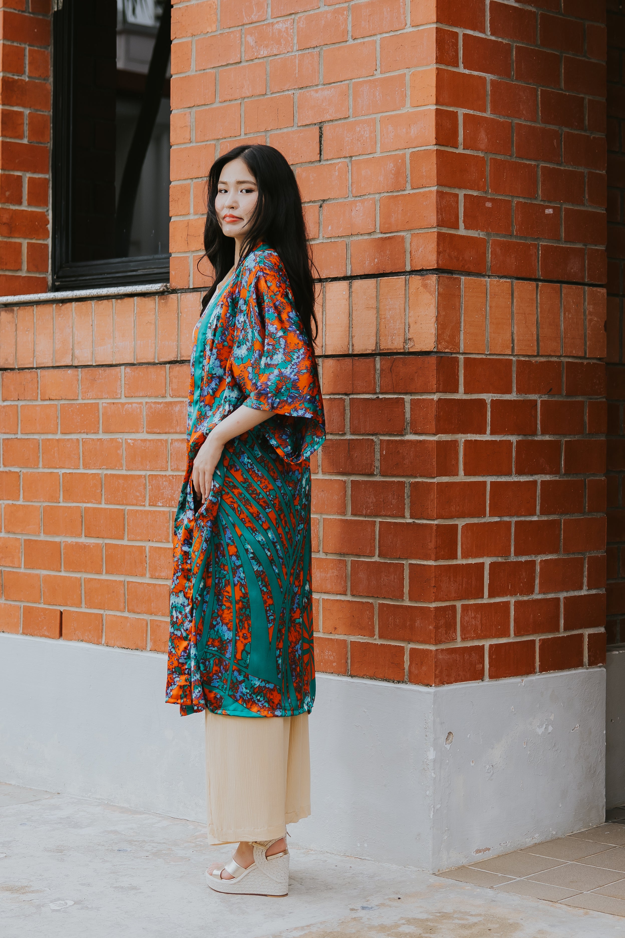 Raja Rani La Vacanza Kimono - Orange Green Bloom