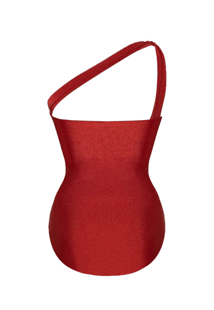 HÁI Asymmetric Cut-Off One Piece Swimsuit - Garnet Red