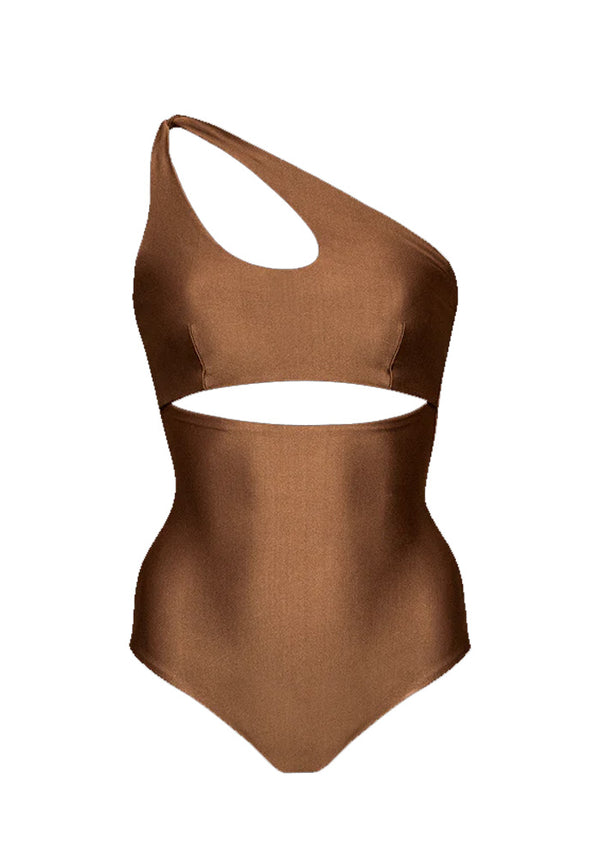 HÁI Asymmetric Cut-Off One Piece Swimsuit - Spice Bronze