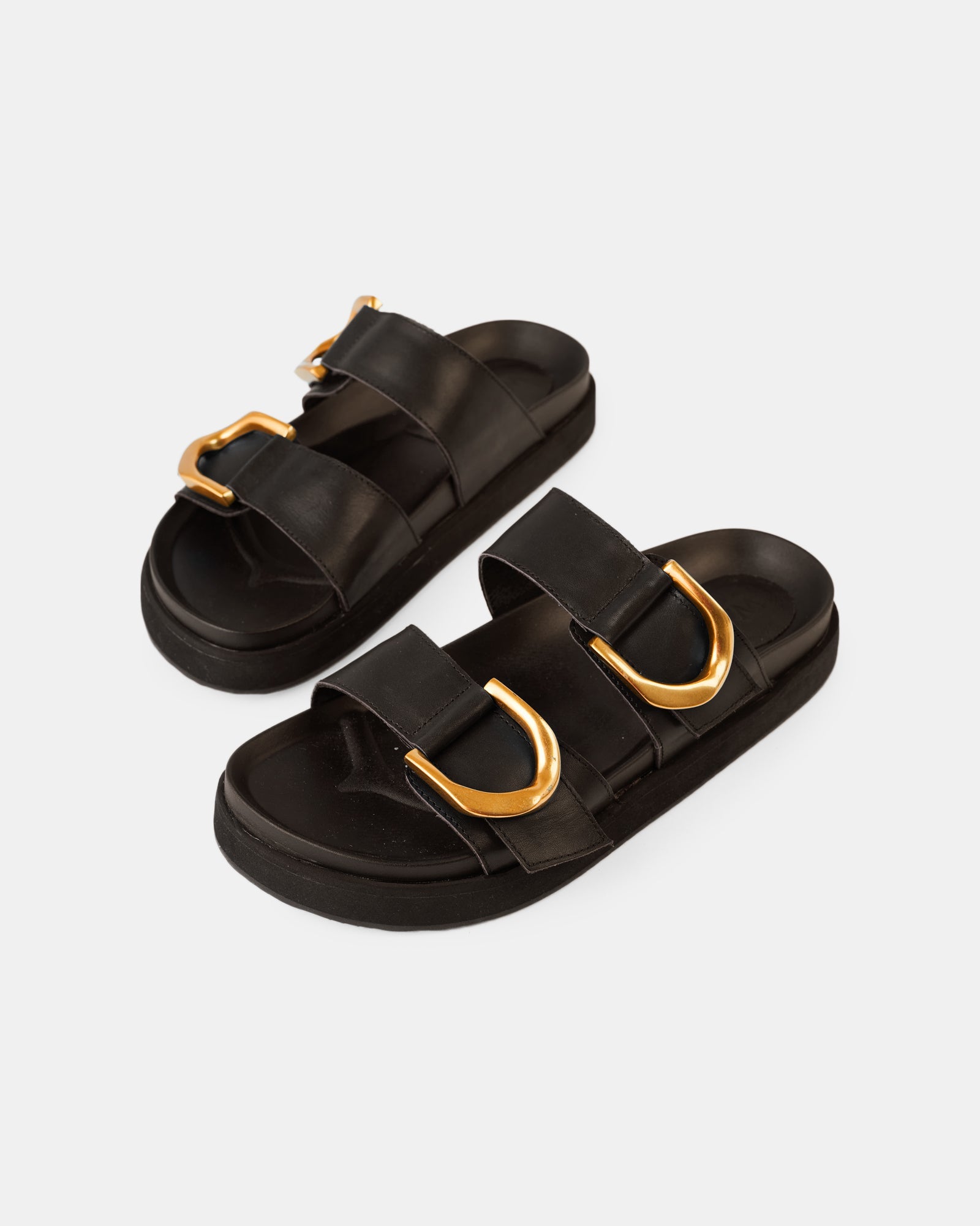 Walnut Melbourne Mint Leather Slide - Black