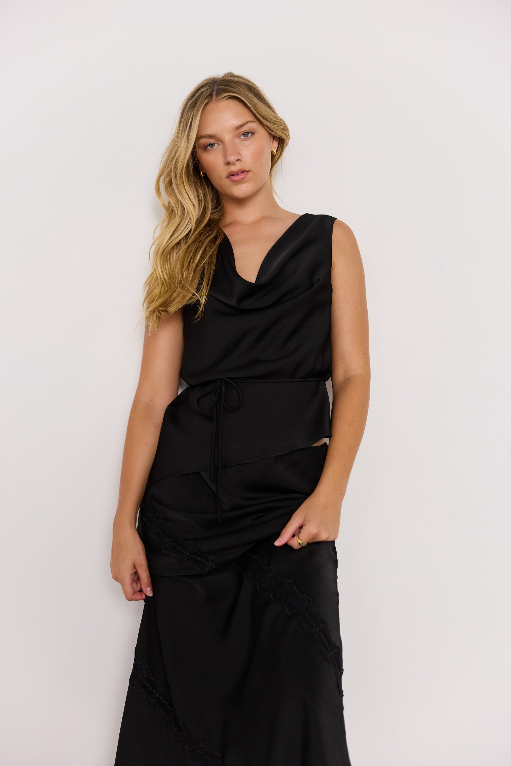 MINKPINK Momento Cowl Neck Top - Black