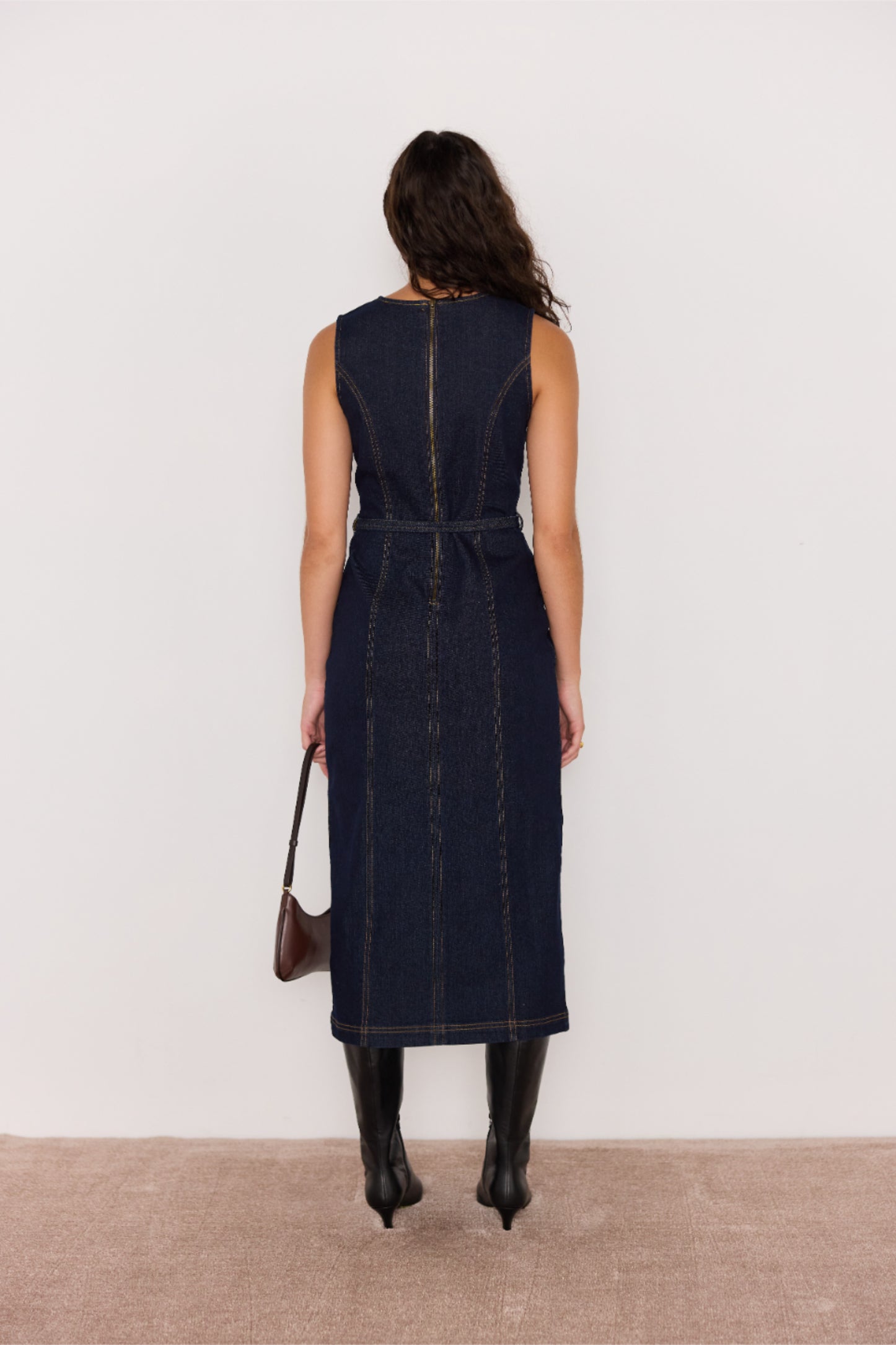 MINKPINK Raya Indigo Denim Belted Midi Dress