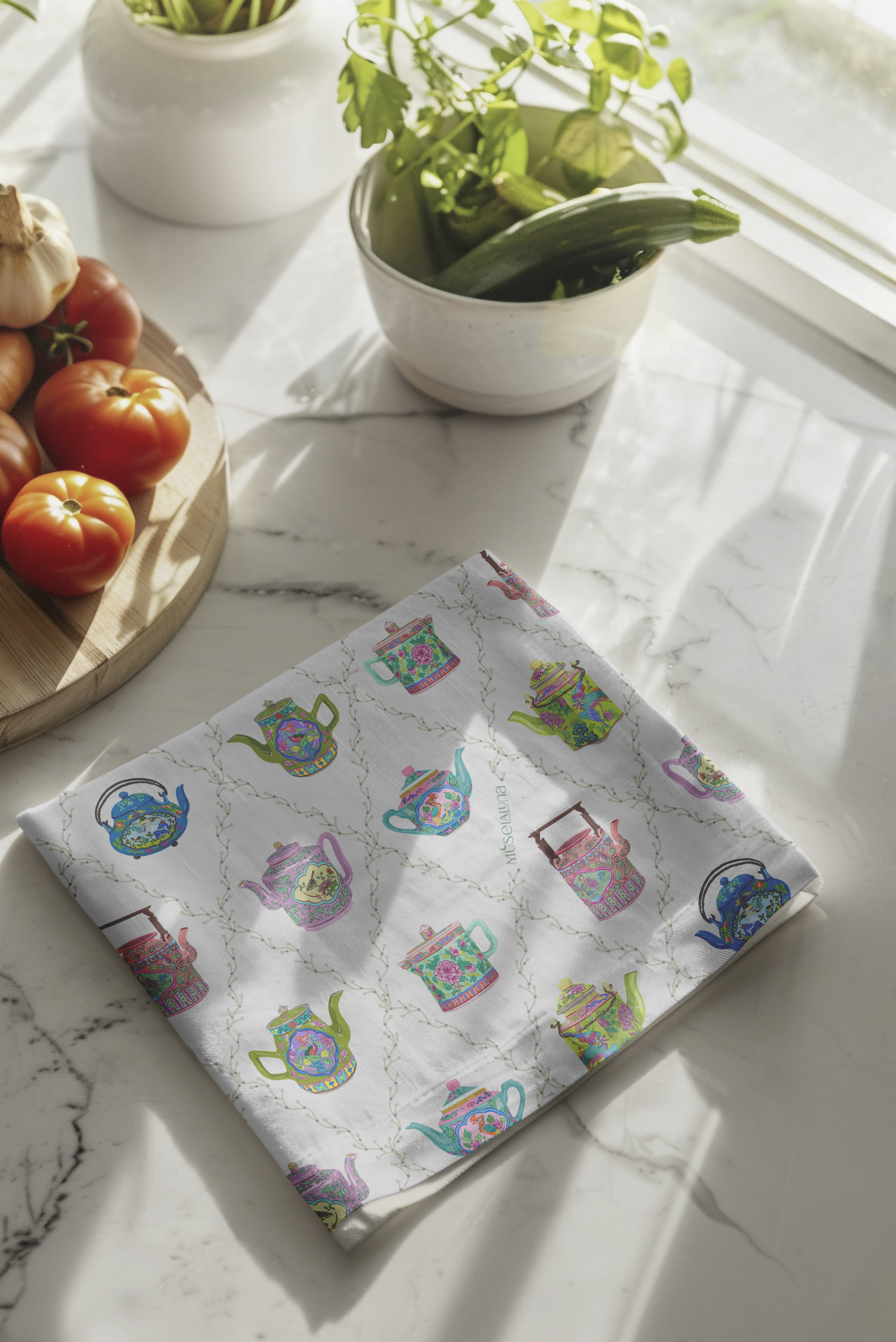 Muselaluna Tea towel - Brewed in Bloom