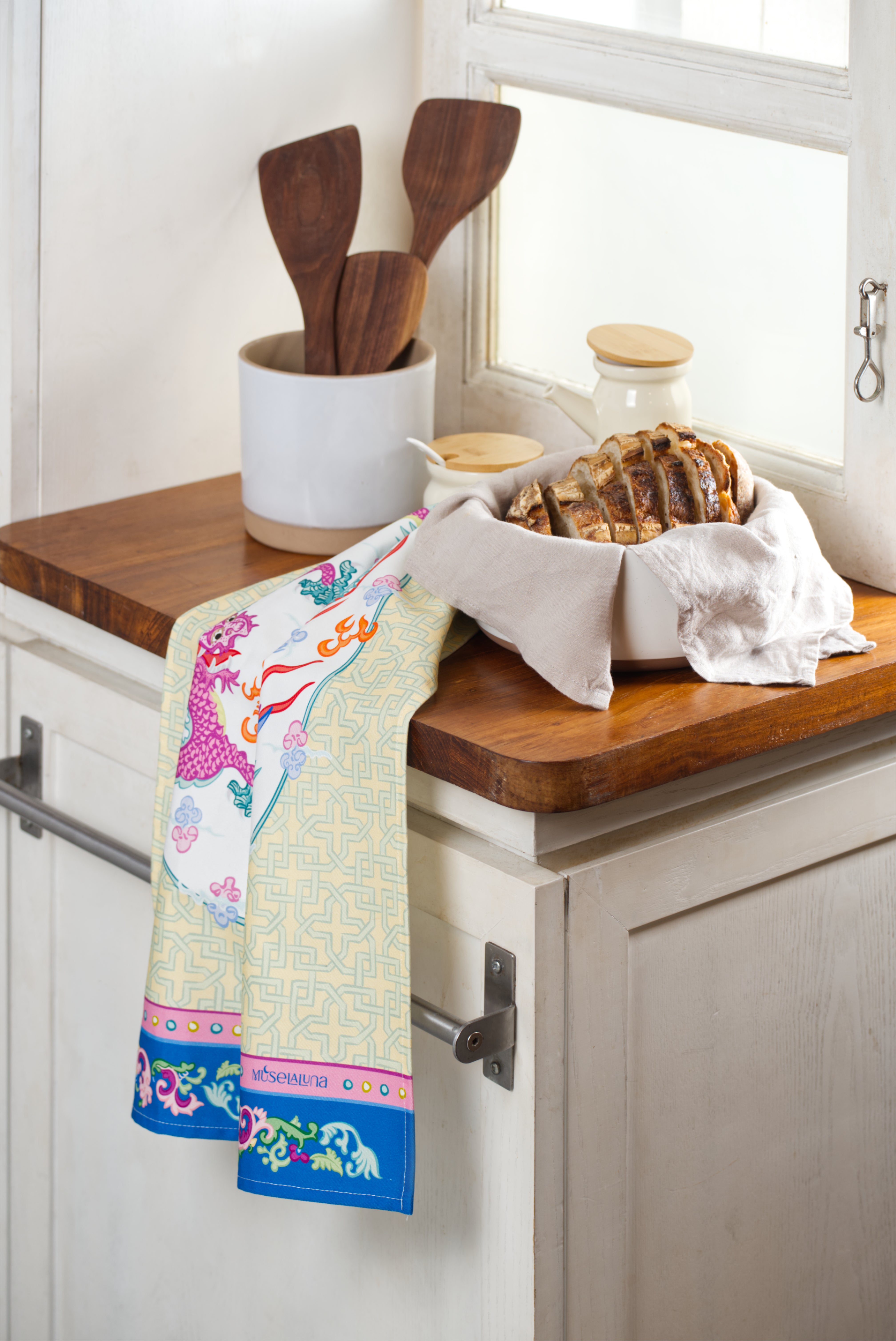 Muselaluna Tea towel - Phoenix Rising, Dragon Dancing