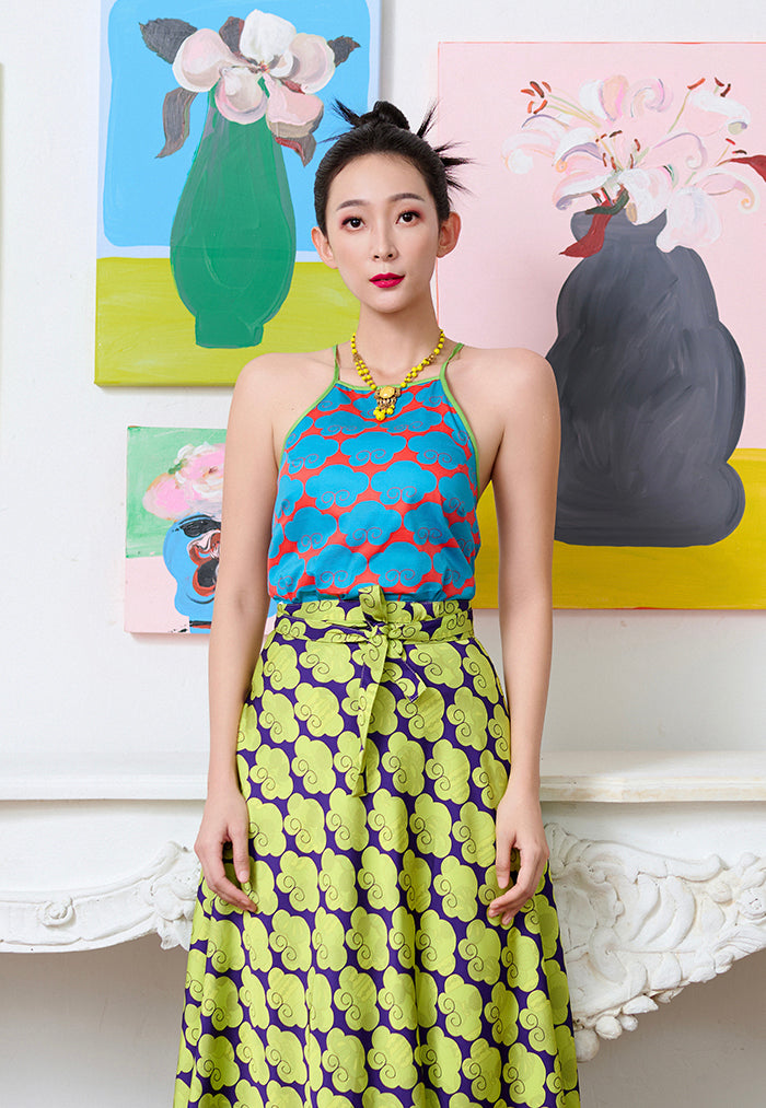 Nala Chinese Bustier Top - Cloud 9 Blue