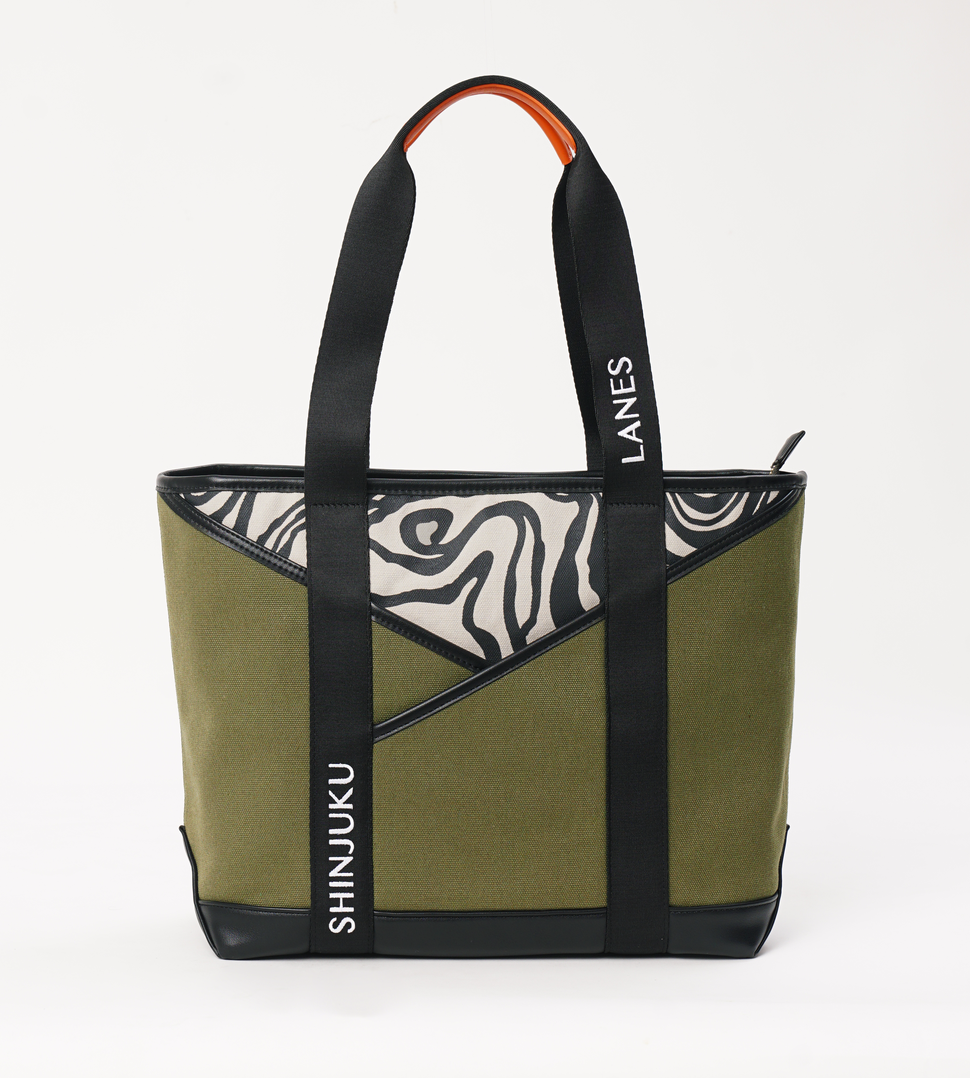 Shinjuku Lanes Origami Pocket Tote - Khaki Green Terrain Print