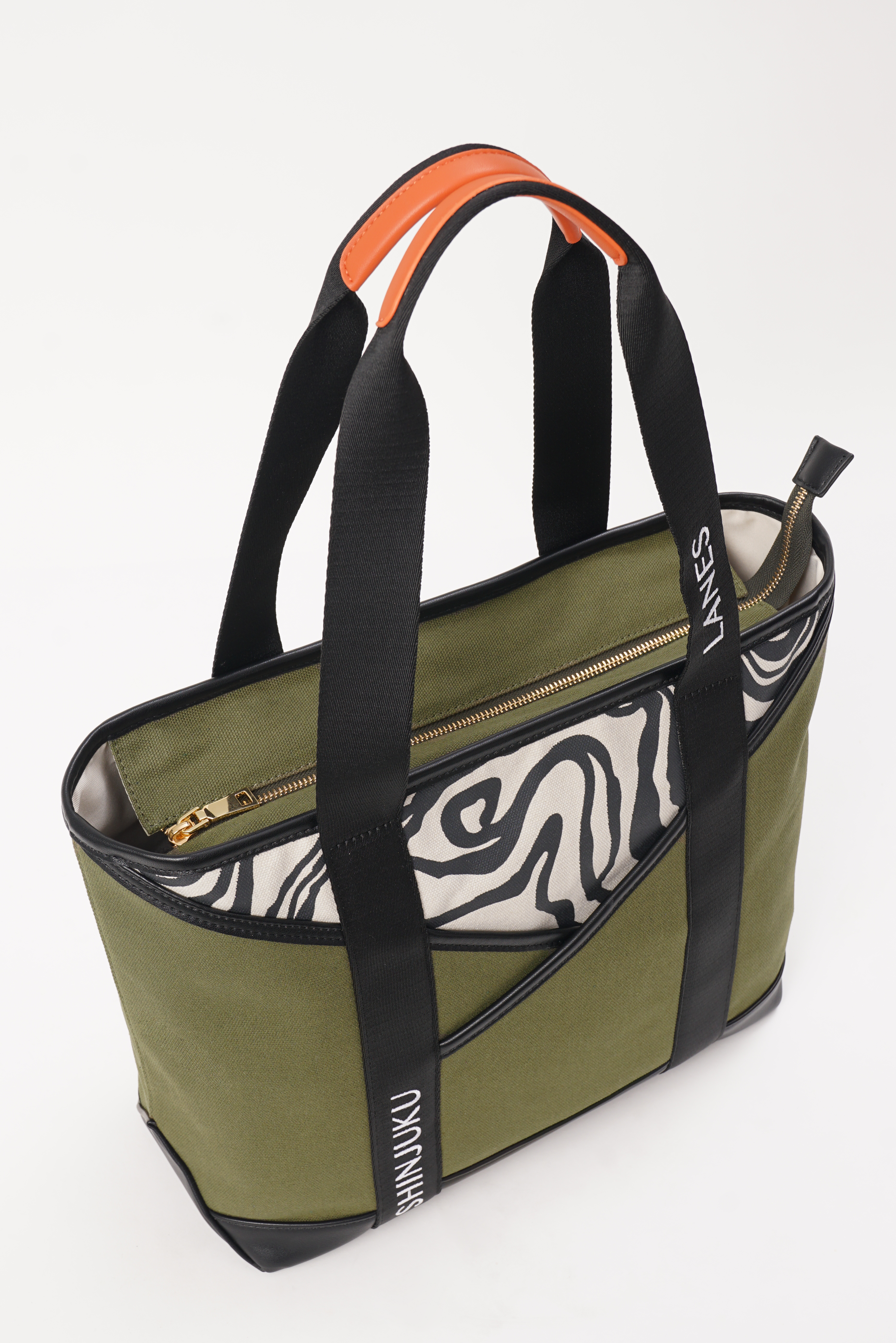 Shinjuku Lanes Origami Pocket Tote - Khaki Green Terrain Print