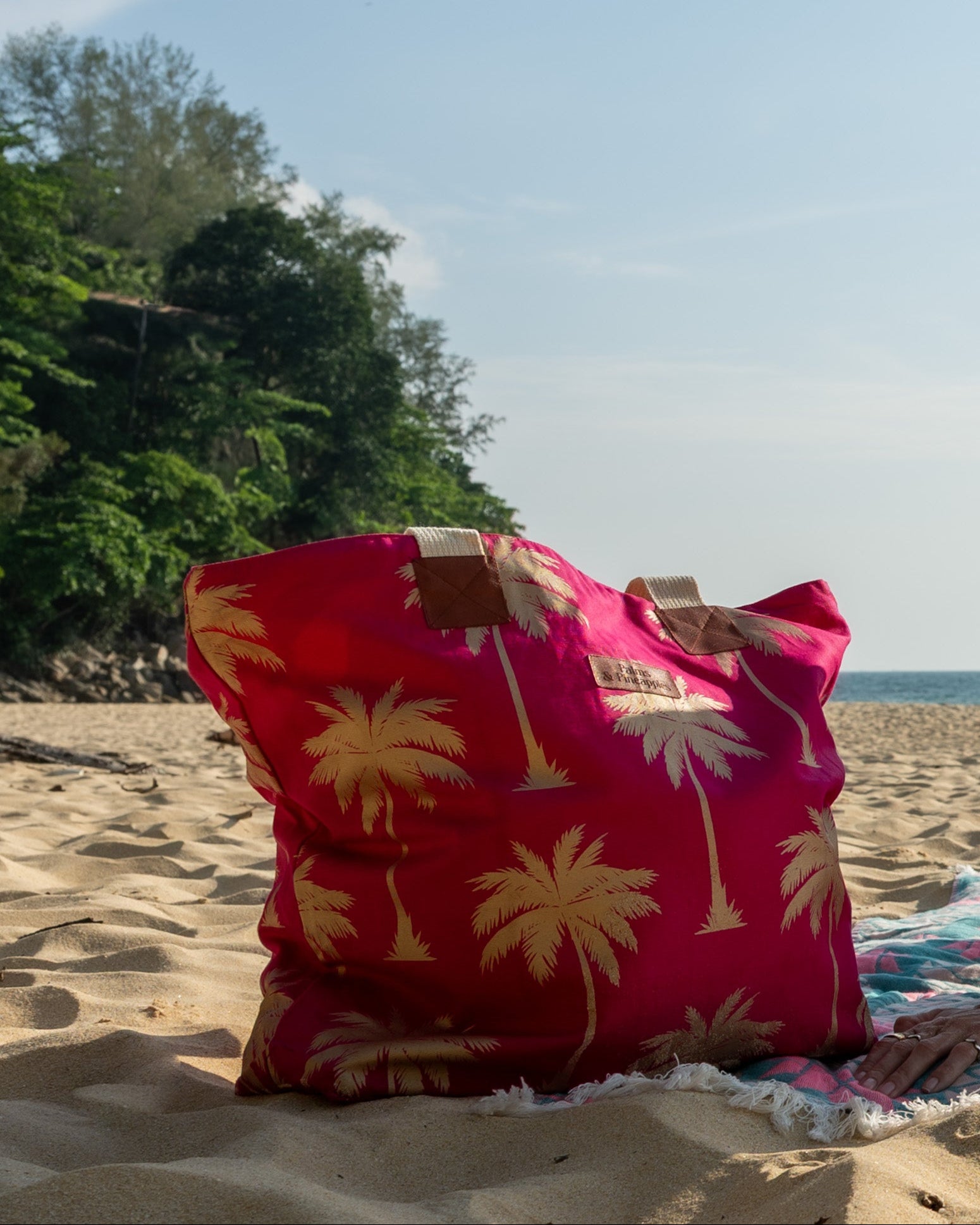 Palms & Pineapples Palm Tree Tote Bag - Hot Pink