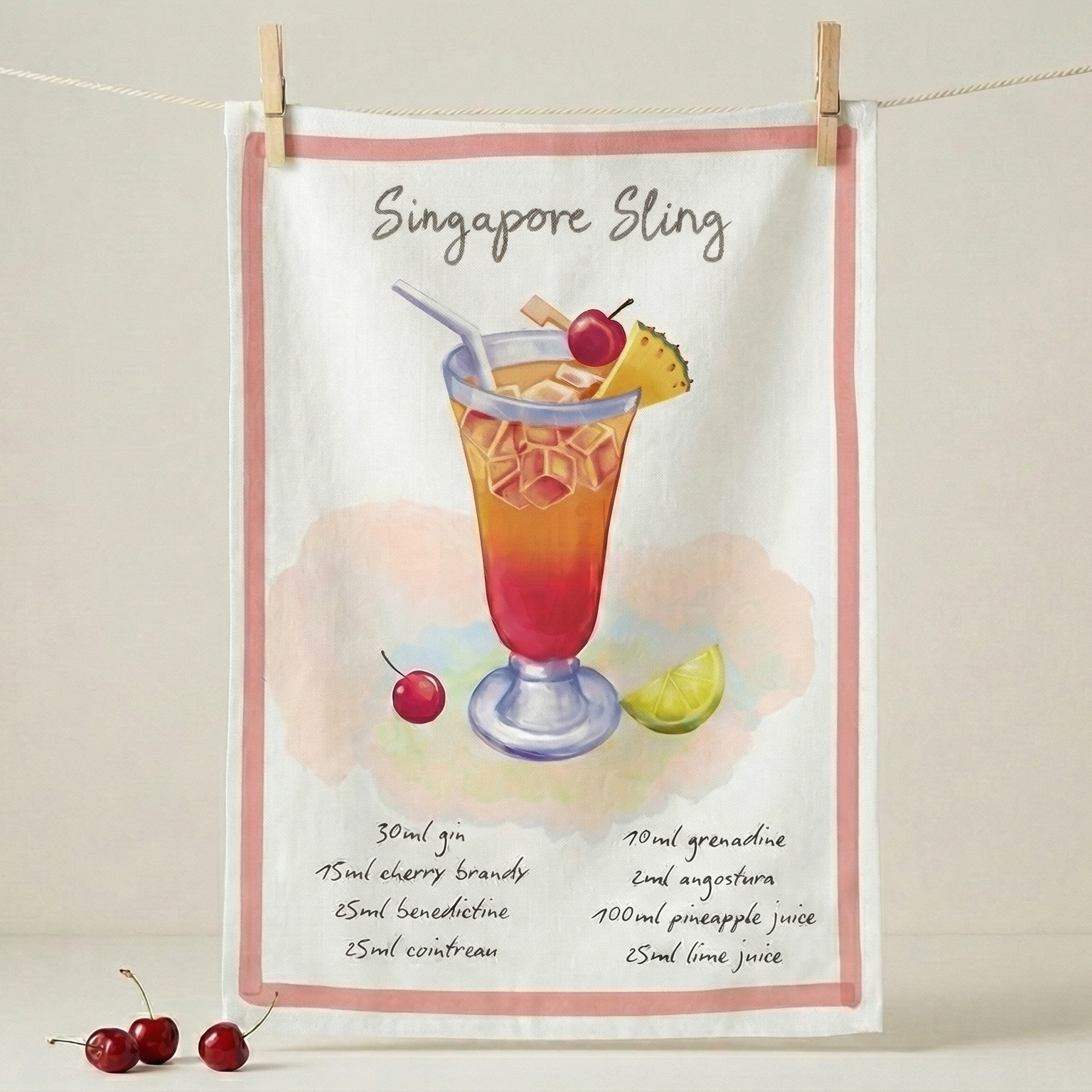 The Crimson Atelier Tea Towel - Singapore Sling