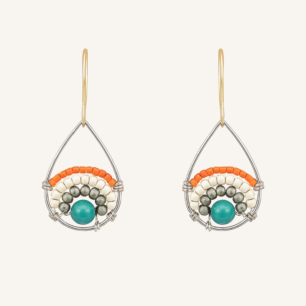 Pantala Teardrop Earrings - Orange / Teal