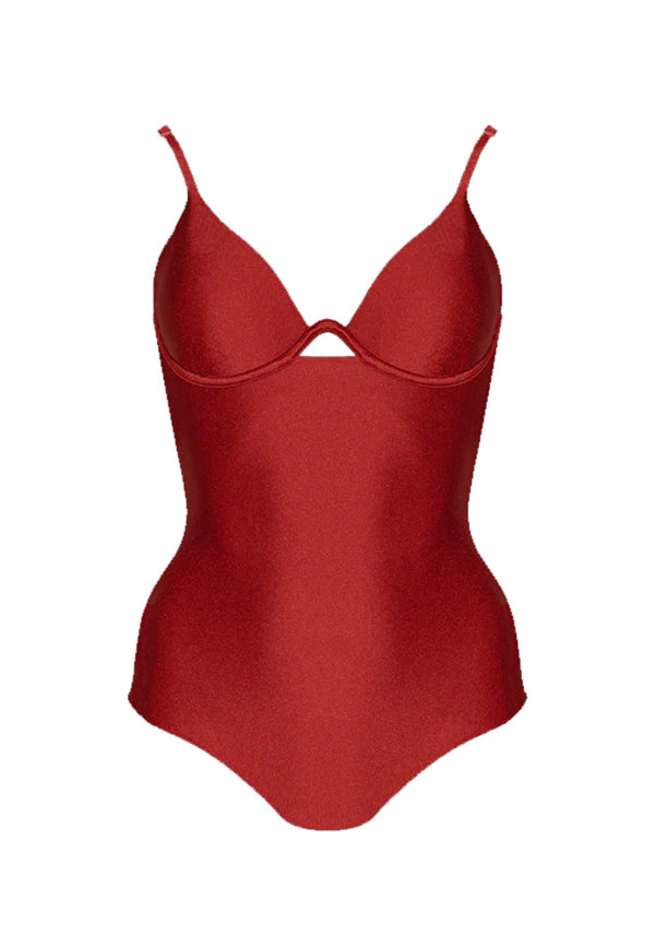 HÁI W-shaped Underwire One Piece Swimsuit - Garnet Red