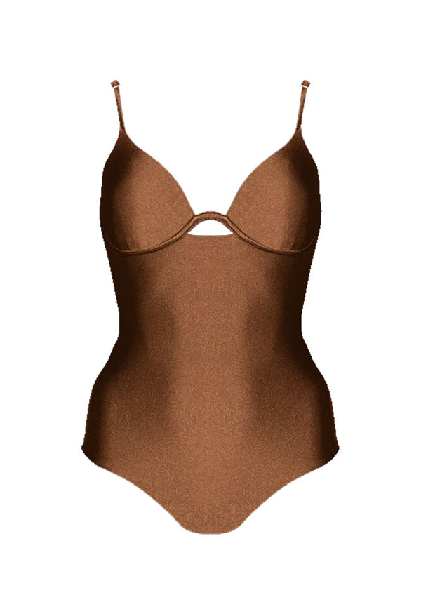 HÁI W-shaped Underwire One Piece Swimsuit - Spiced Bronze