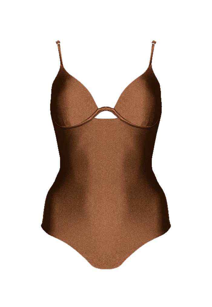 HÁI W-shaped Underwire One Piece Swimsuit - Spiced Bronze