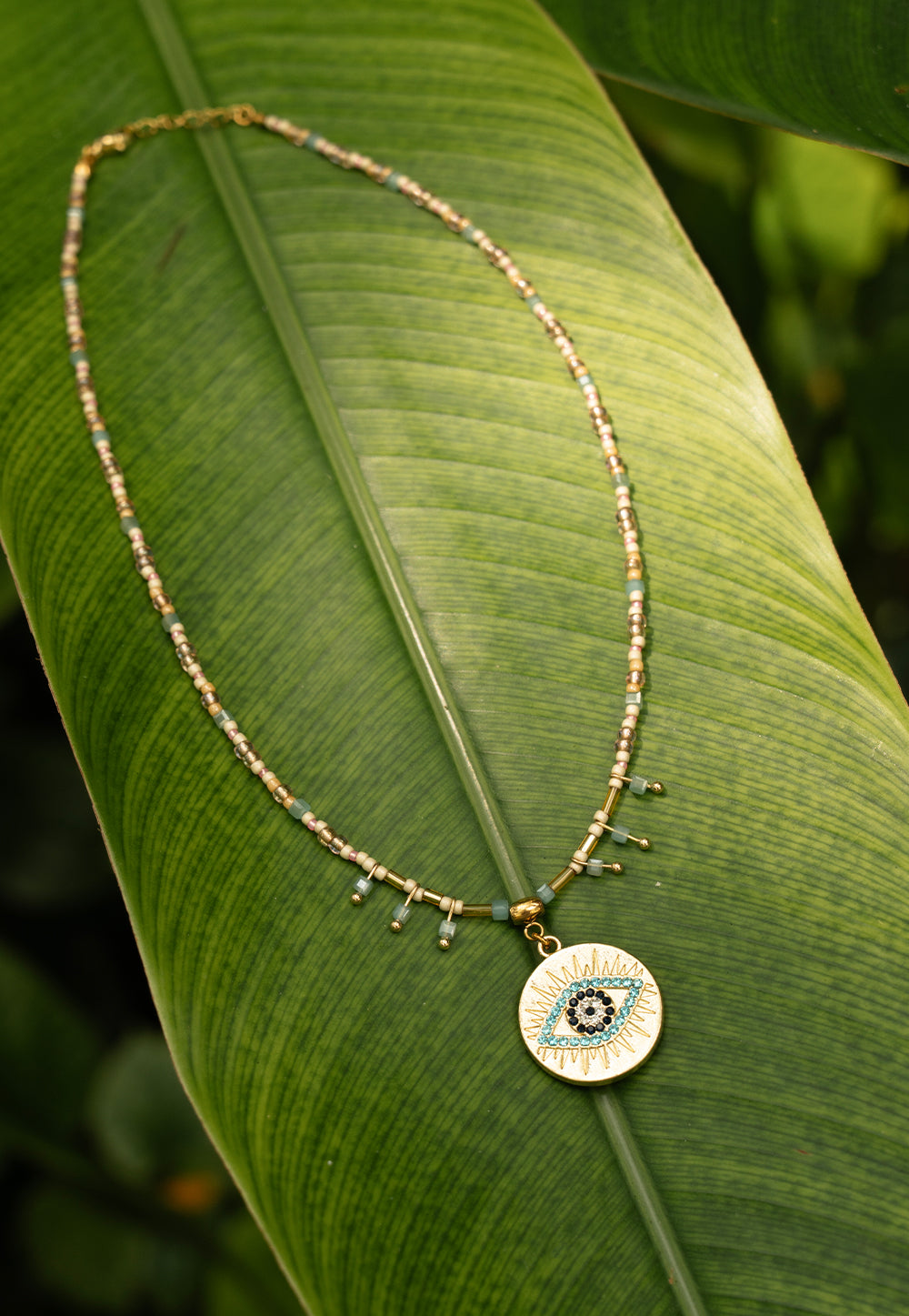 Envet Beaded Pendant Necklace - Biscotti