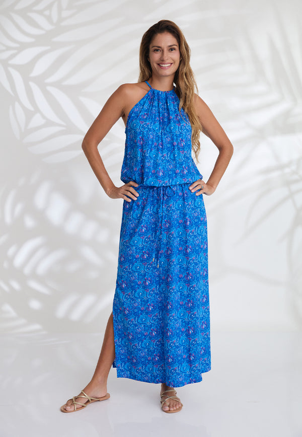Indii Breeze Susan Halter Maxi Dress - Meadow Blue