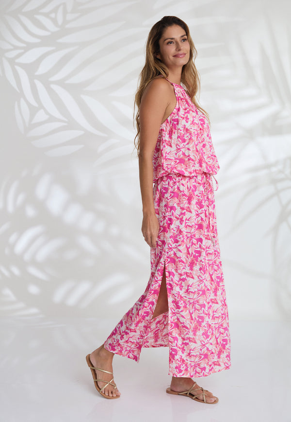 Indii Breeze Susan Halter Maxi Dress - Spring Pink