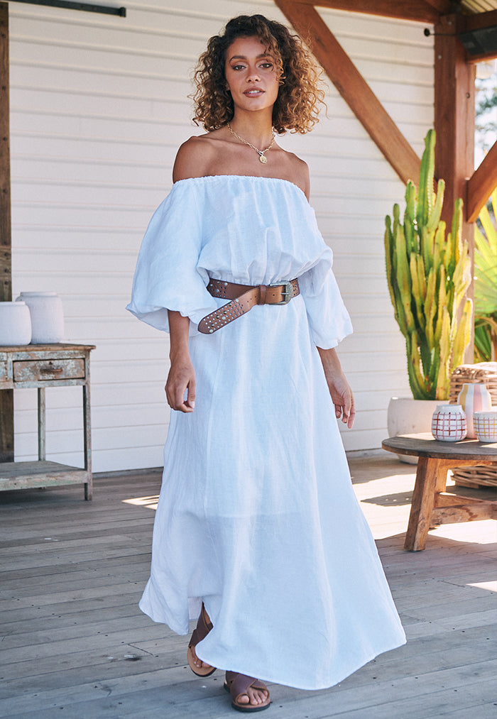 Hallie Off Shoulder Maxi Dress - White | WYLD Singapore Hallie Off Shoulder Maxi Dress - White | WYLD Singapore