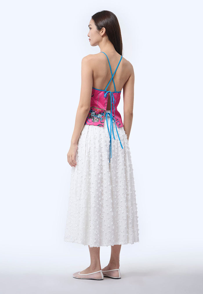 Nala Chinese Bustier Top - Ribbons Magenta