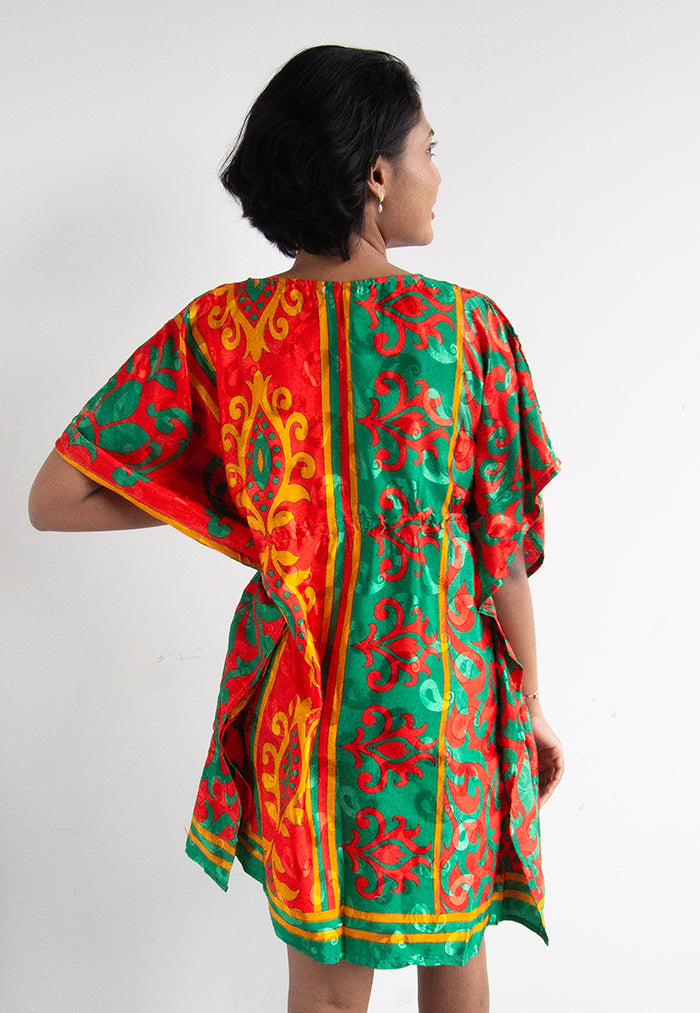 Raja Rani Upcycled Silk Short Kaftan - Watermelon