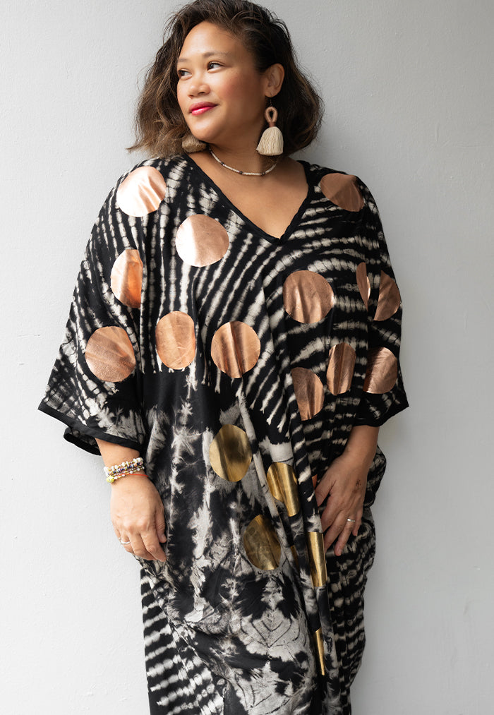 Gold Bronze Spot V Neck Kaftan