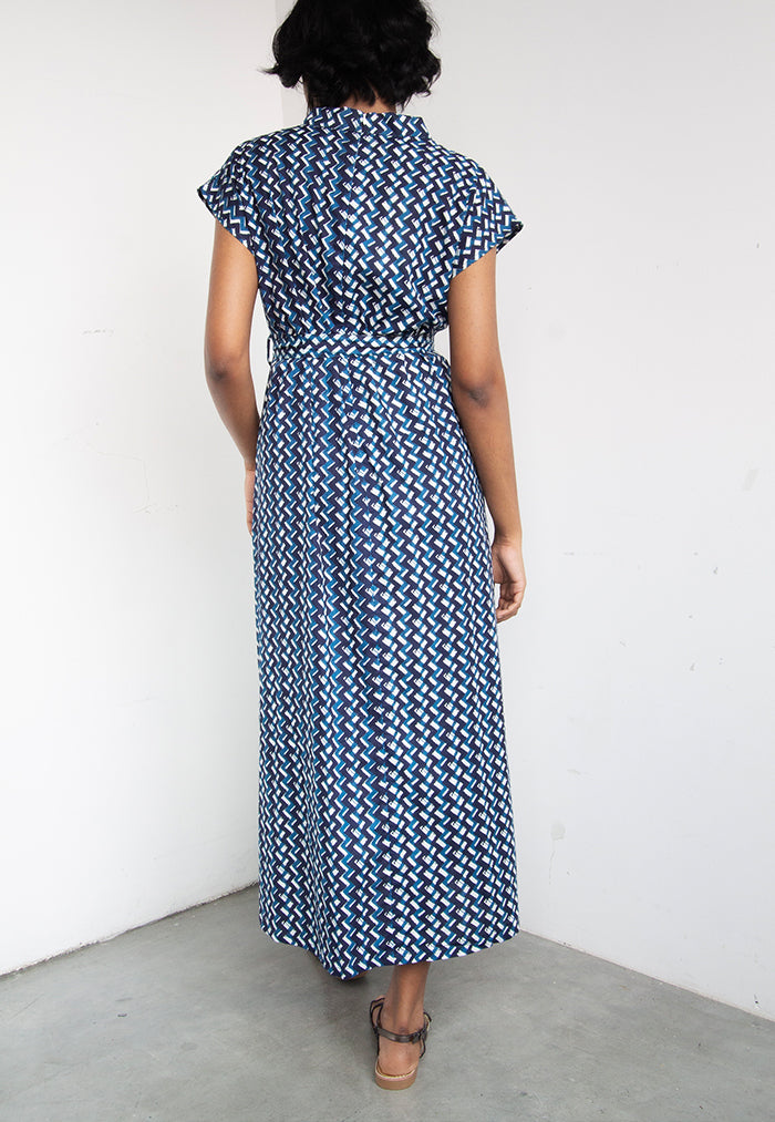 Vine and Branches Kiara Dress - Chevron Blue