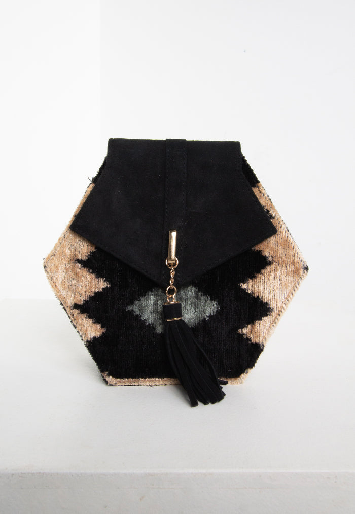 Frankitas Mini Koko Hexagon Velvet Bag - Black
