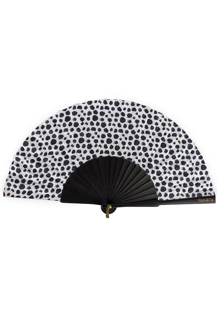 Painted dots print silk wood fan