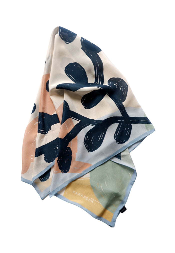 Karangan Big Square Scarf - Dark Leaf Cream (Silk Crepe)