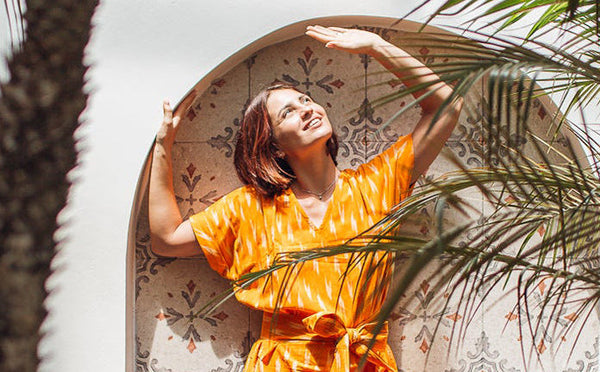 Singapore local brands: Mira ikat kaftan in marigold at Wyld Shop