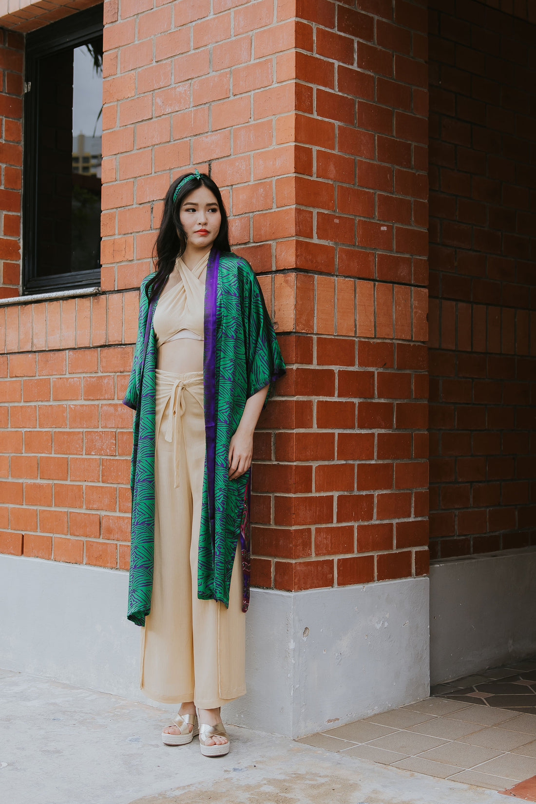 Raja Rani La Vacanza Kimono - Purple Green Jungle