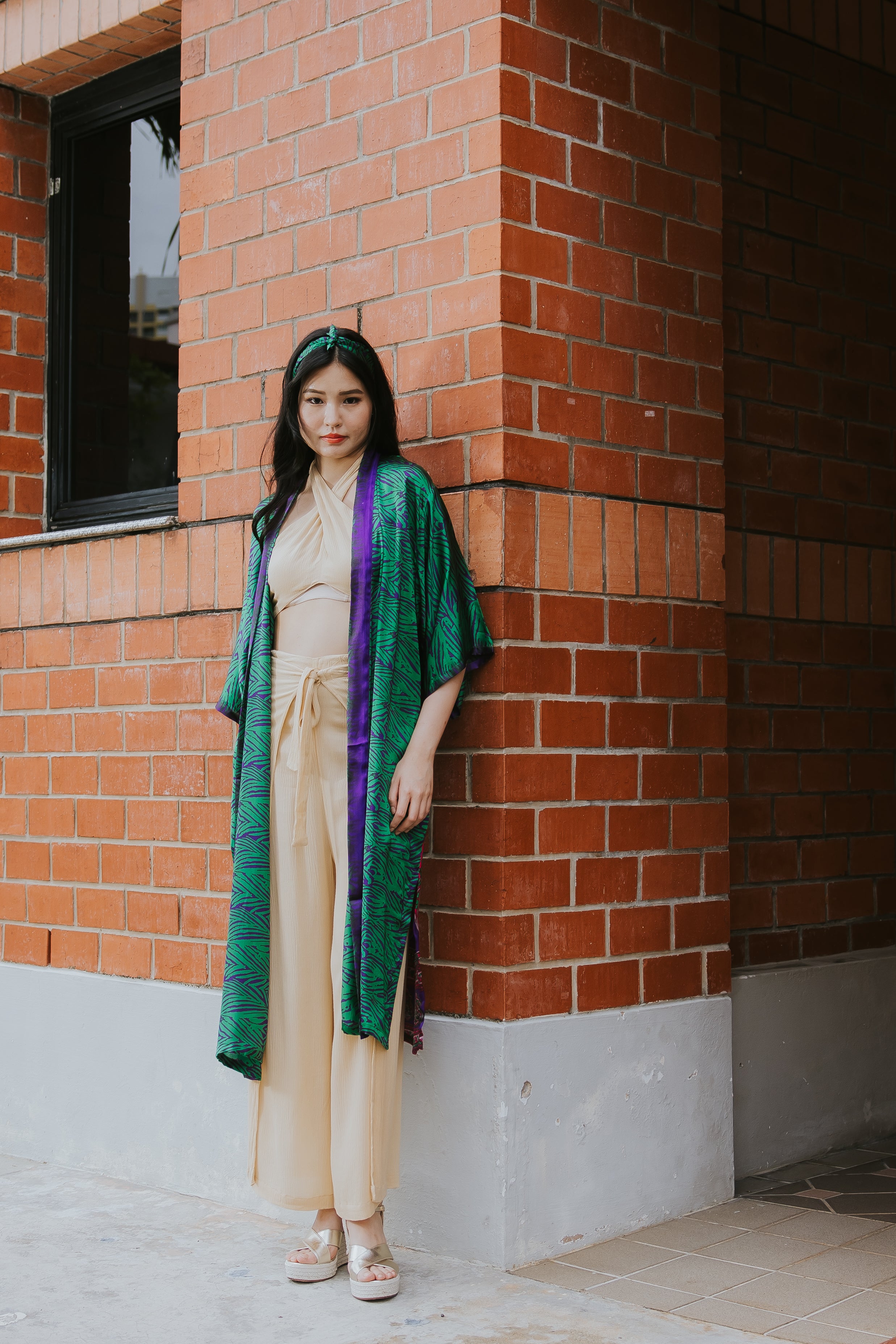 Raja Rani La Vacanza Kimono - Purple Green Jungle