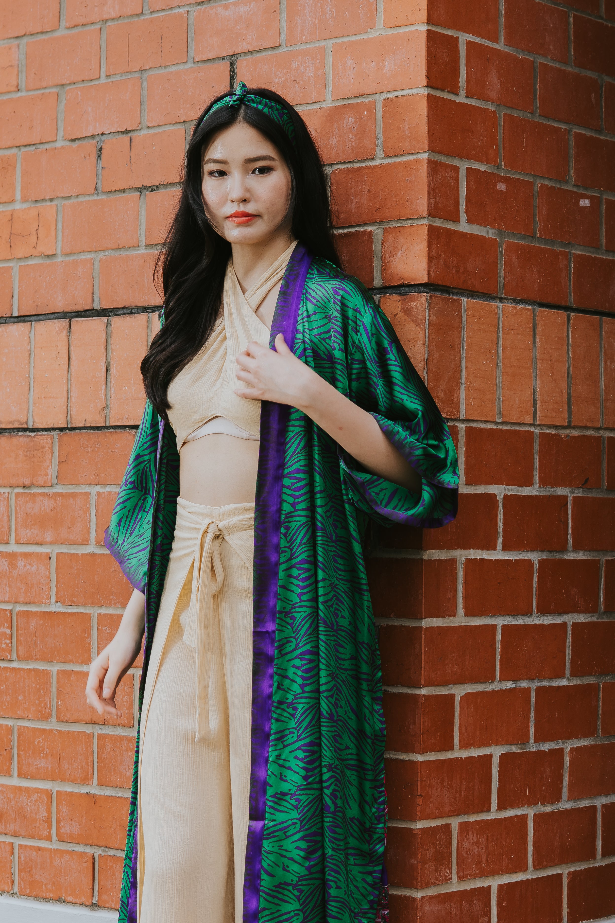 Raja Rani La Vacanza Kimono - Purple Green Jungle