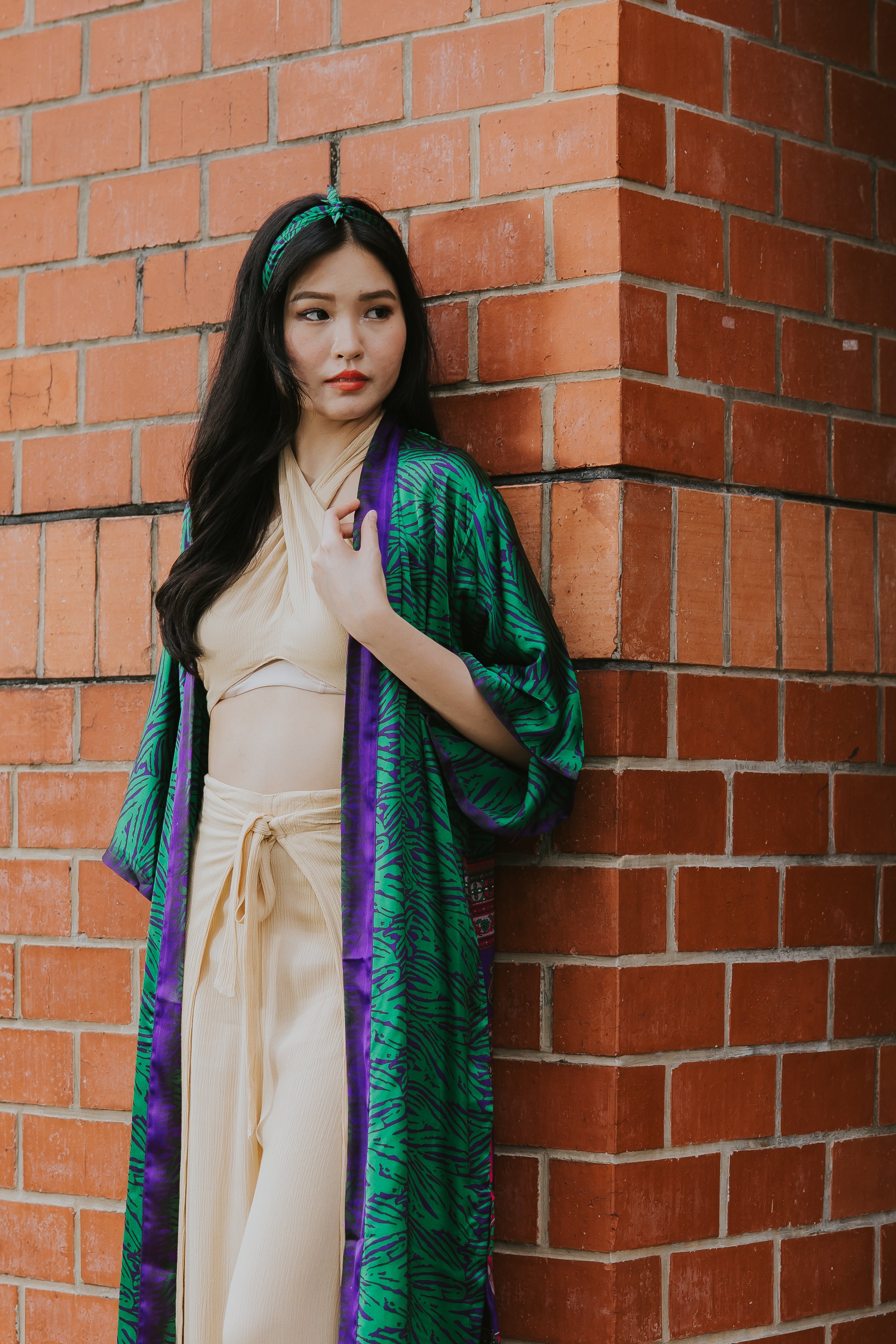 Raja Rani La Vacanza Kimono - Purple Green Jungle