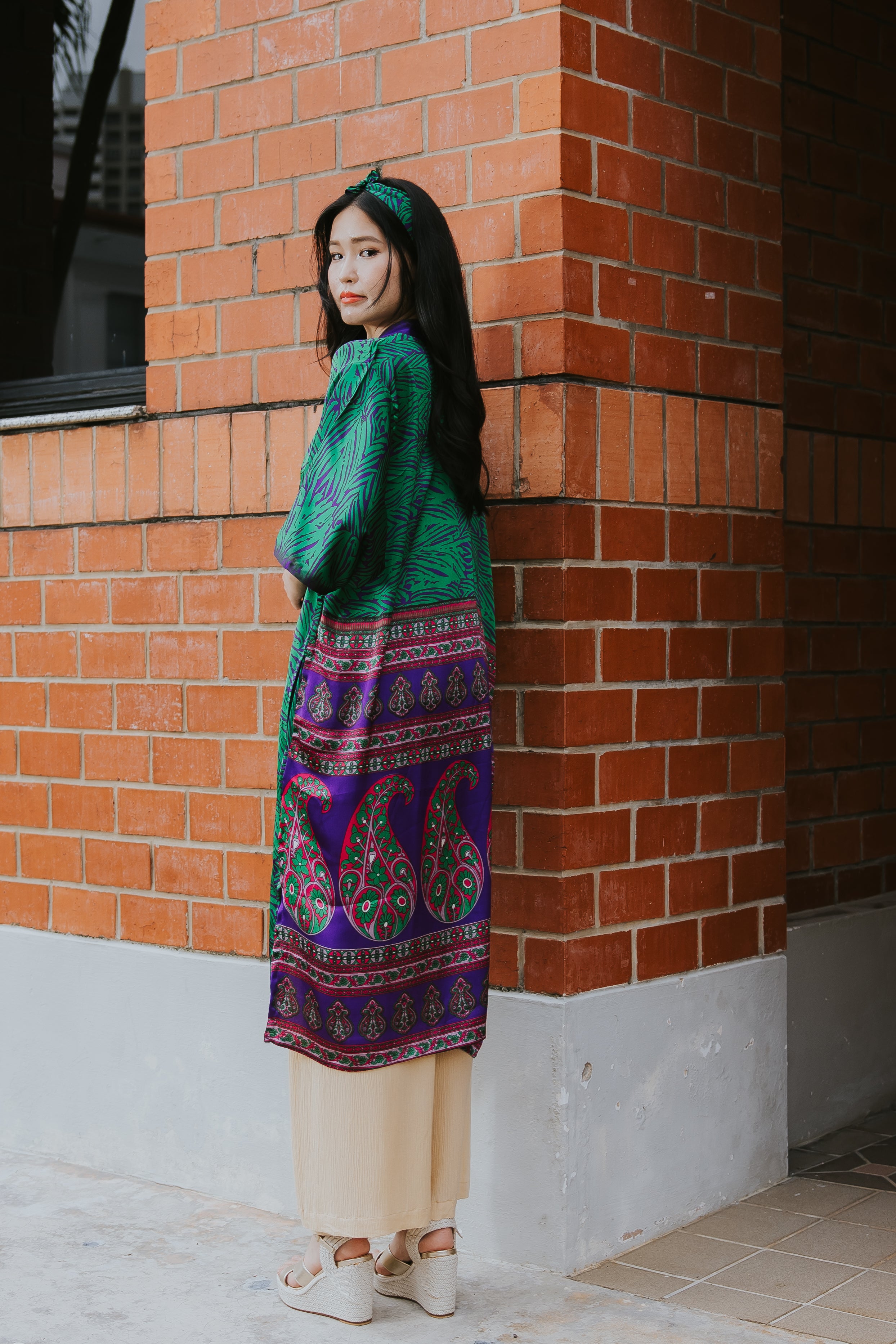 Raja Rani La Vacanza Kimono - Purple Green Jungle