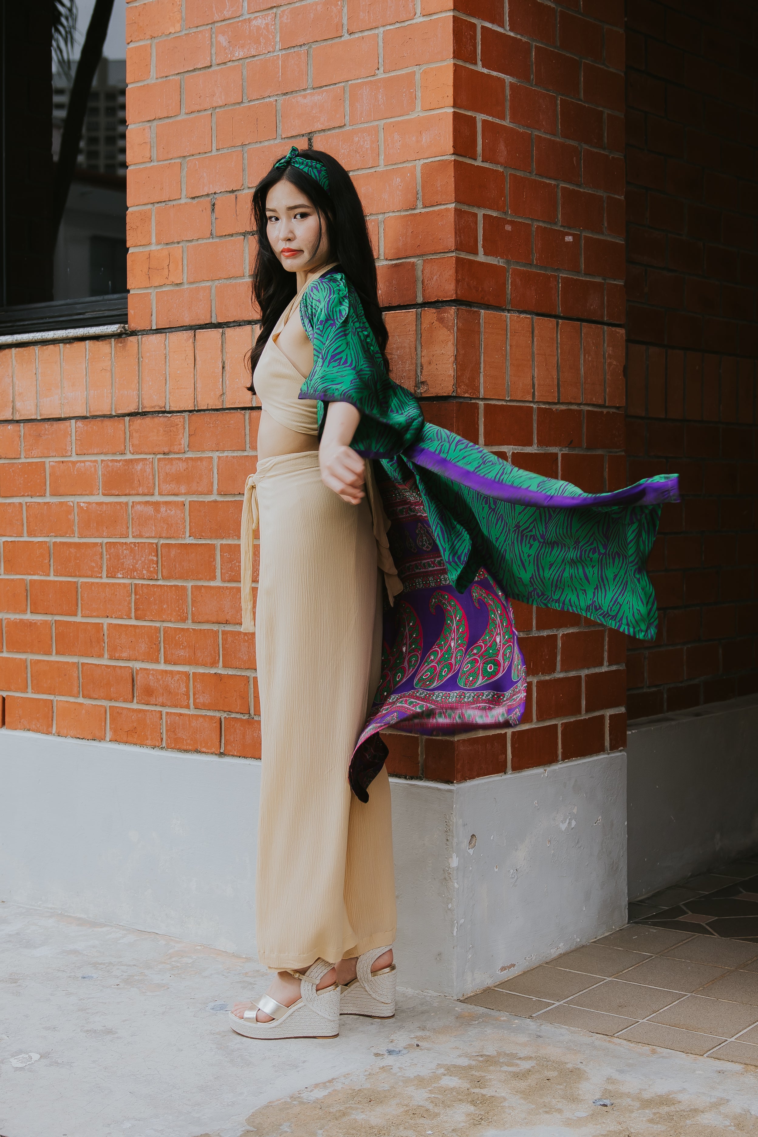 Raja Rani La Vacanza Kimono - Purple Green Jungle