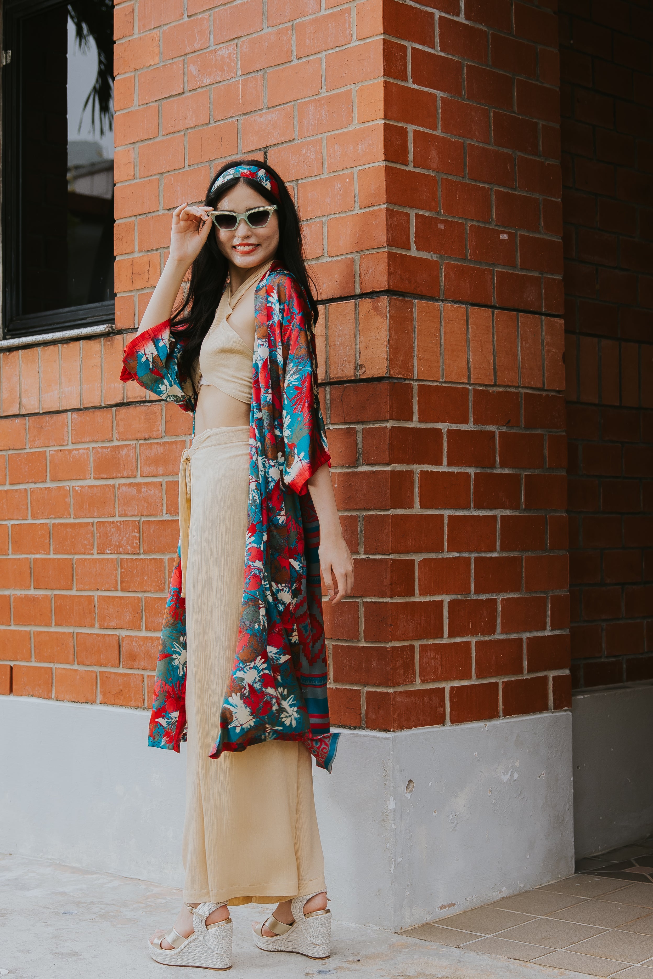 Raja Rani La Vacanza Kimono - Orange Green Bloom