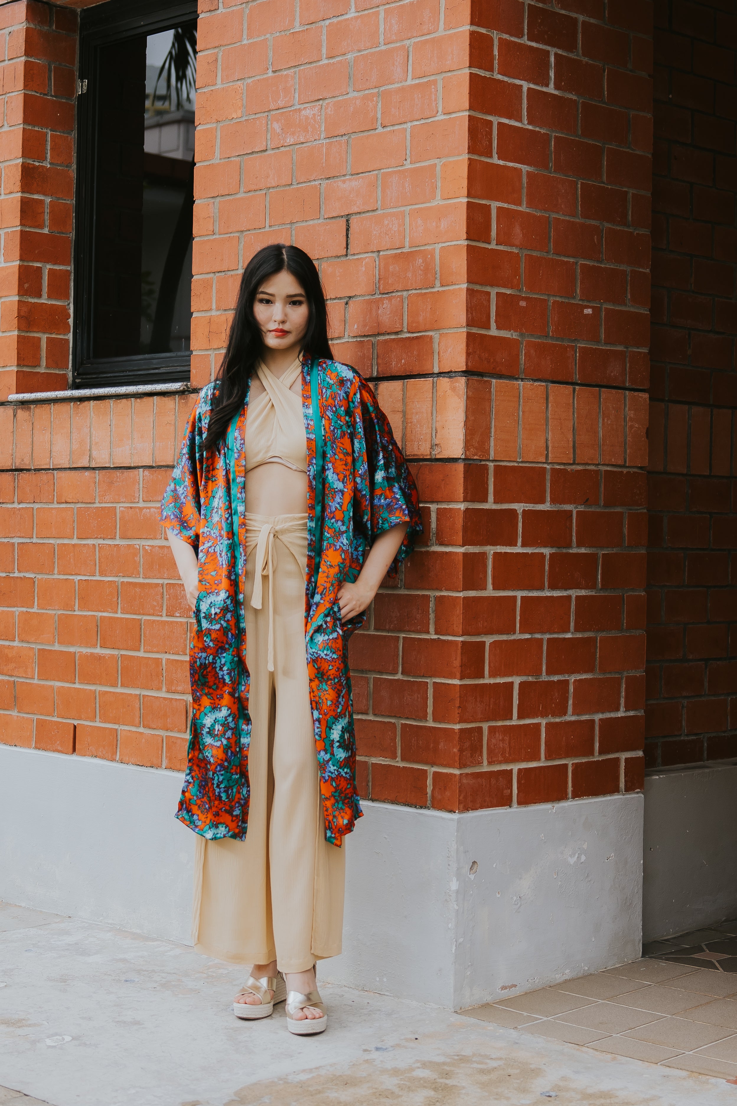 Raja Rani La Vacanza Kimono - Orange Green Bloom