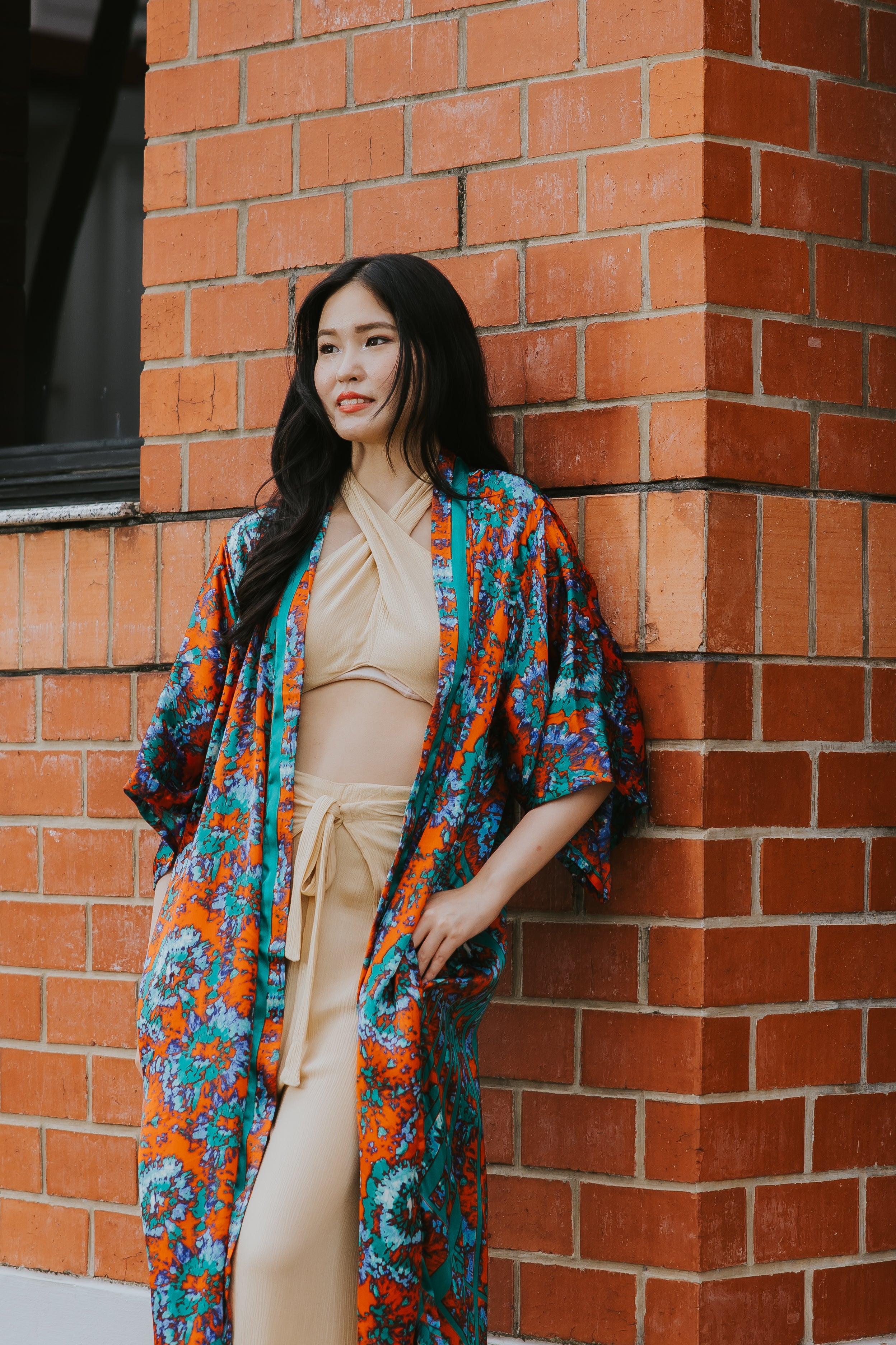 Raja Rani La Vacanza Kimono - Orange Green Bloom