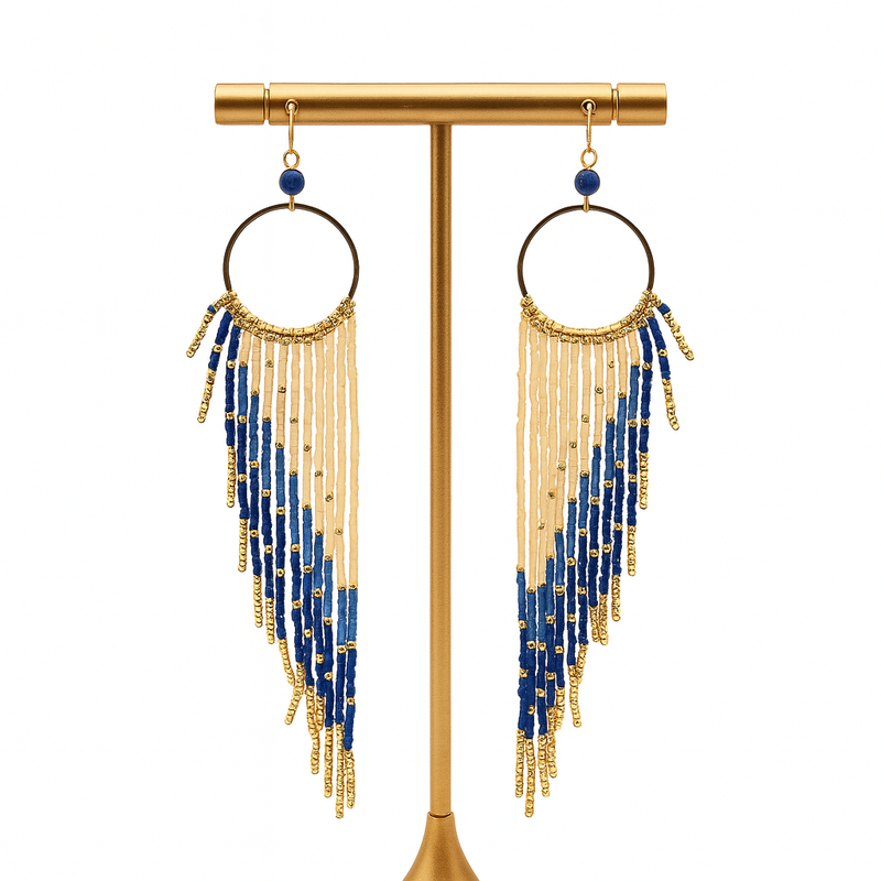 Pantala Nila Large Winged Earrings - Blue