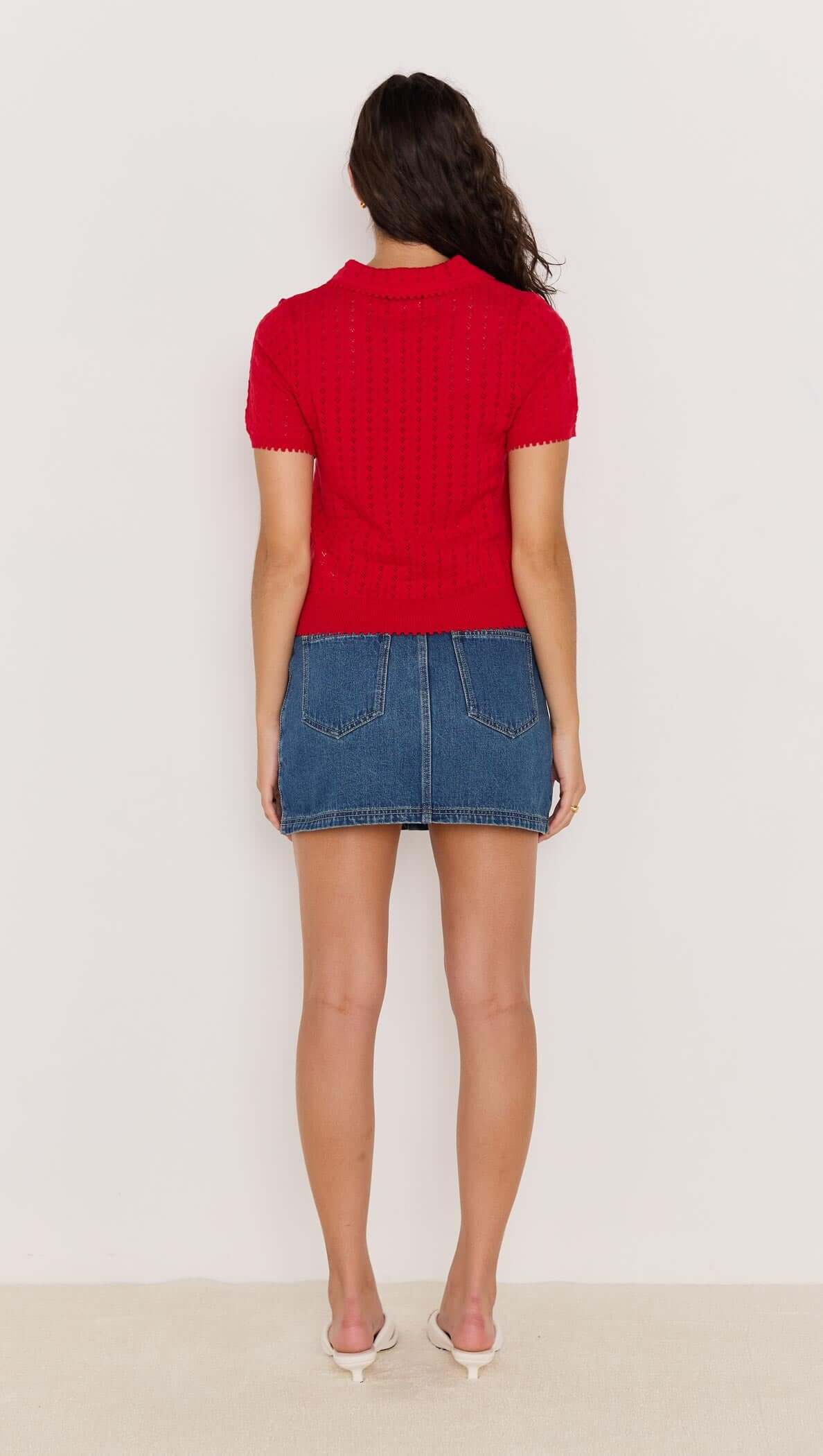 MINKPINK Lila Pointelle Knit Tee - Red