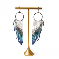 Pantala Calama Small Winged Earrings - White, Blue, and Silver