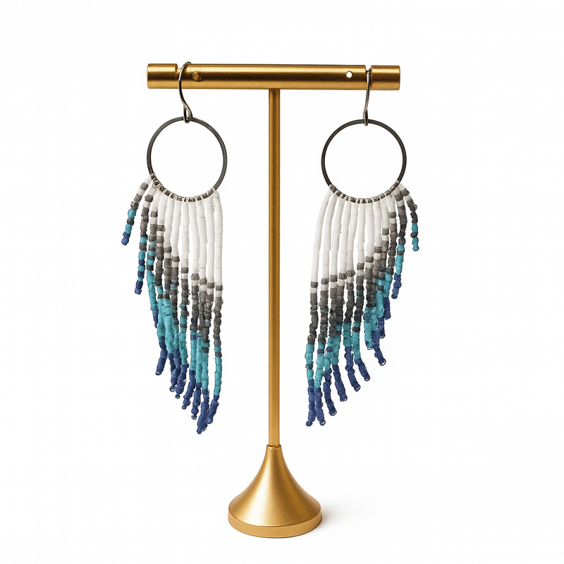 Pantala Calama Small Winged Earrings - White, Blue, and Silver