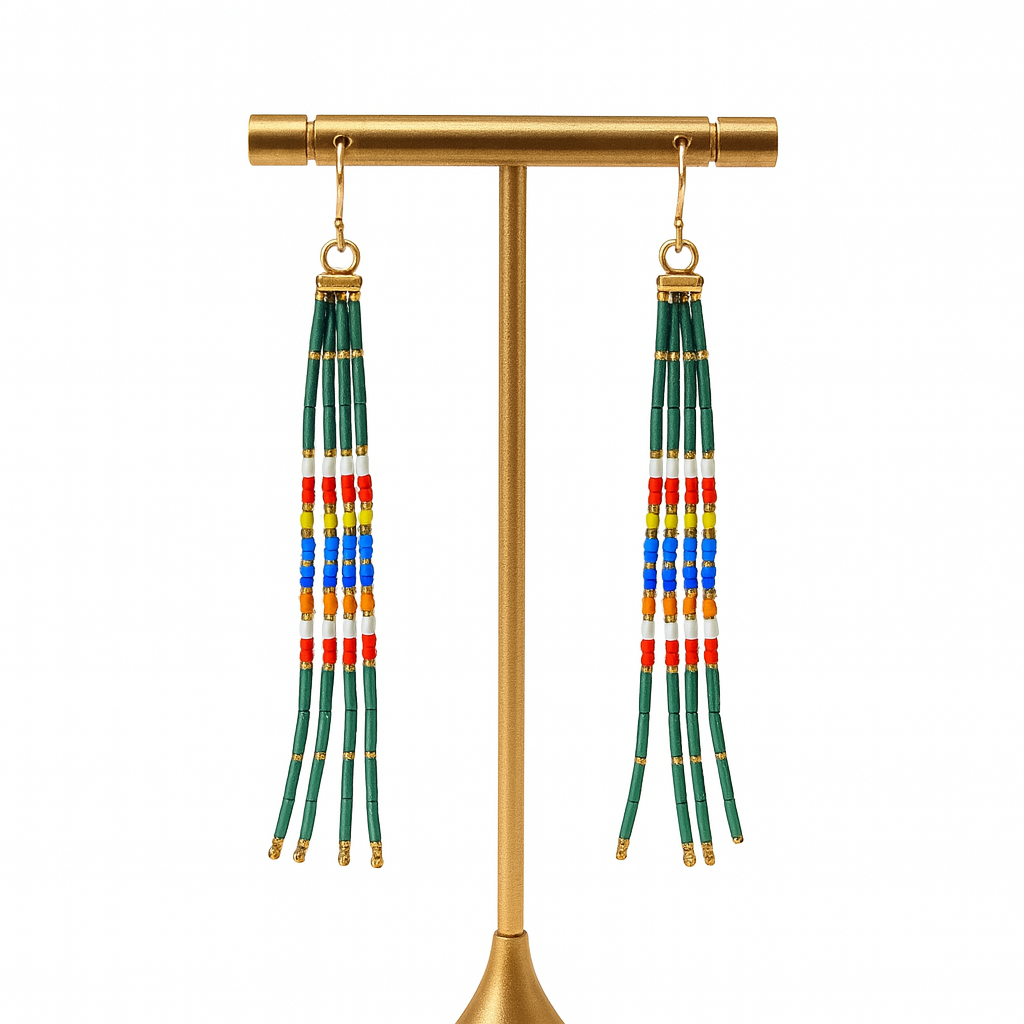 Pantala Aling 4 Strand Earrings - Green and Multi