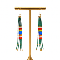 Pantala Aling 4 Strand Earrings - Green and Multi