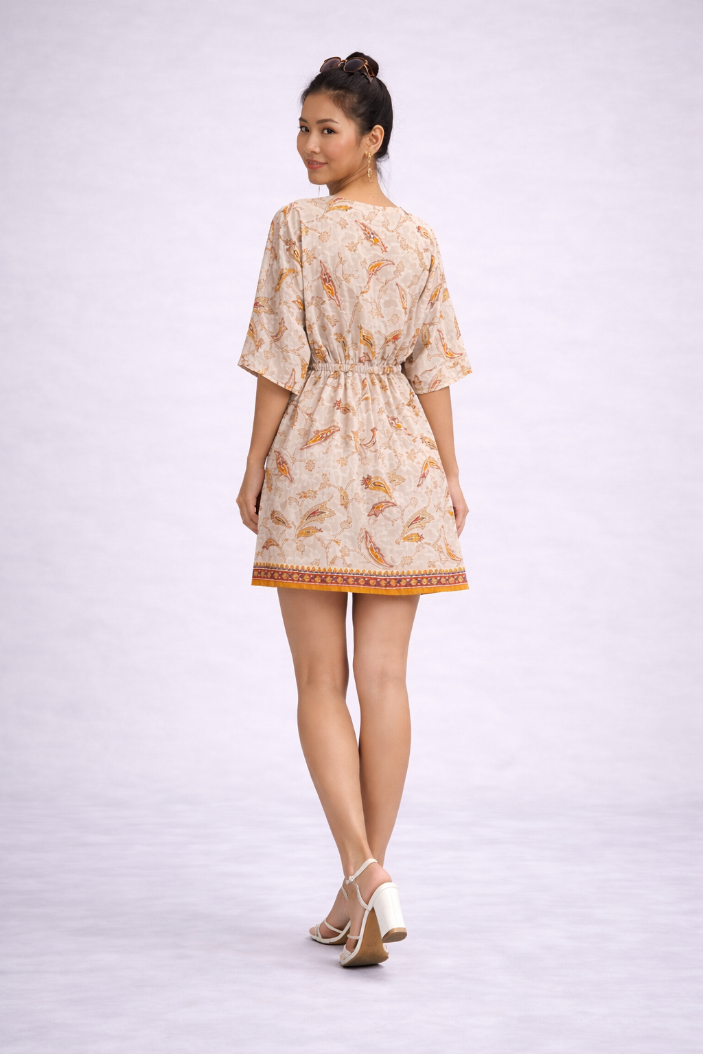 Raja Rani Upcycled Silk Short Kaftan - Golden Pearl