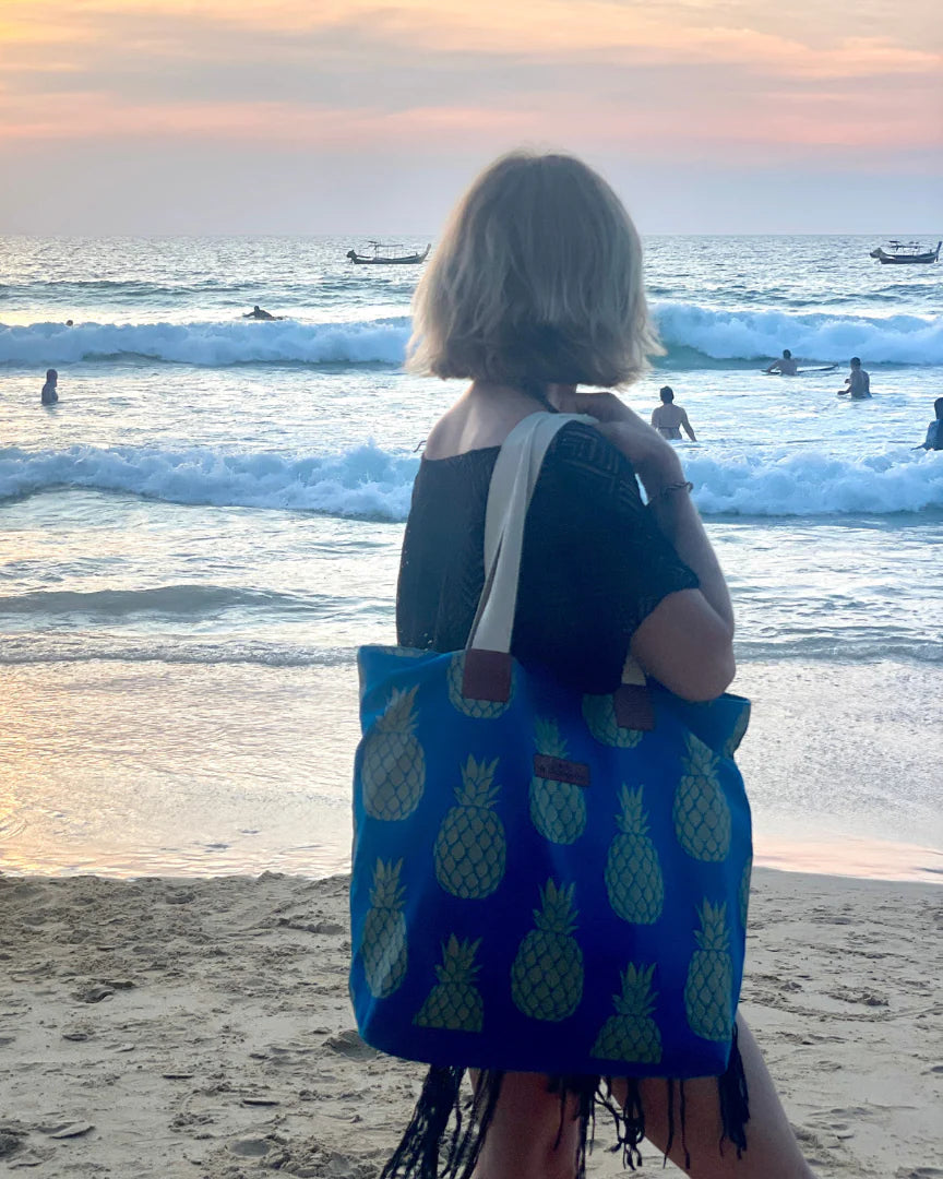 Palms & Pineapples Pineapple Tote Bag - Blue